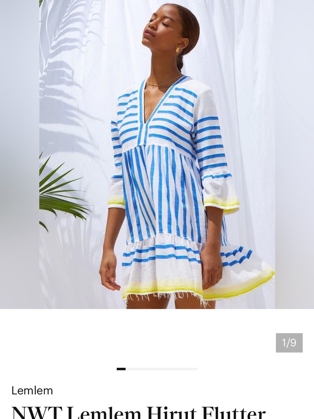 NWT Lemlem Hirut Flutter Dress Blue Yellow Sz Large Reposh